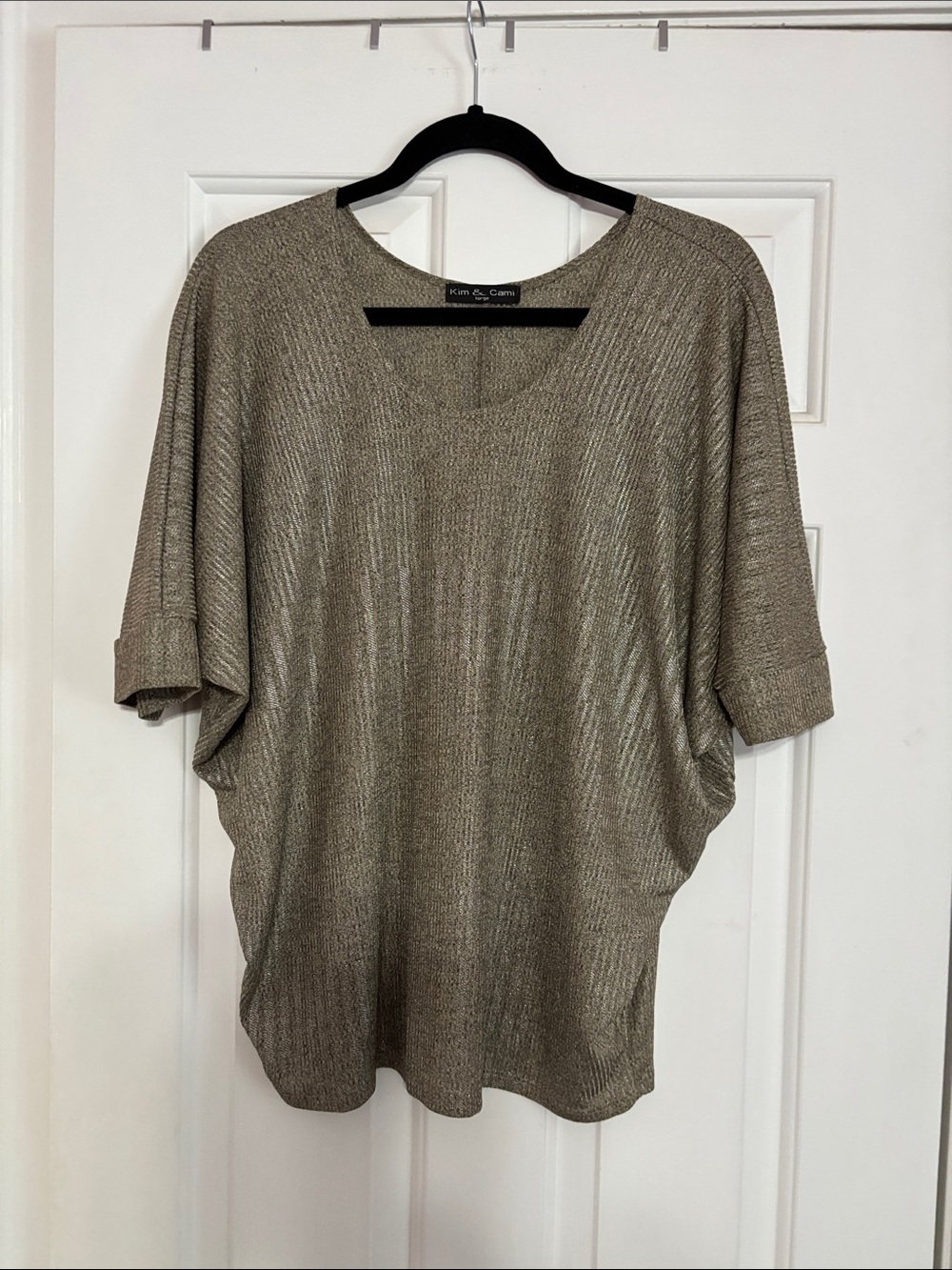 Kim & Cami Shimmery Taupe Short Dolman Sleeve Top